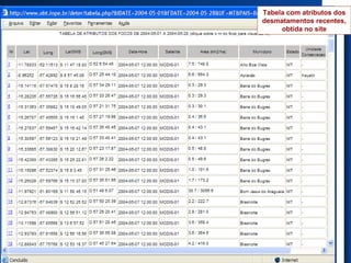 Tabela com atributos dos desmatamentos recentes, obtida no site 