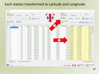 47
Each station transformed to Latitude and Longitude.
 