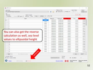 52
You can also get the reverse
calculation as well, sea level
values to ellipsoidal height
 
