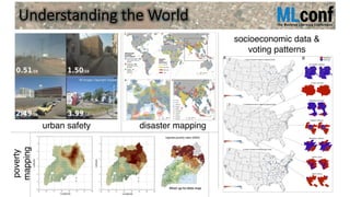 Understanding the World
urban safety
socioeconomic data &
voting patterns
poverty
mapping
disaster mapping
 