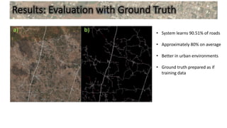 Results: Evaluation with Ground Truth
• System learns 90.51% of roads
• Approximately 80% on average
• Better in urban environments
• Ground truth prepared as if
training data
 