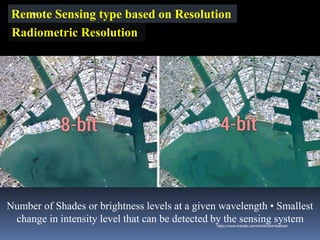 Remote Sensing type based on Resolution
Radiometric Resolution
Number of Shades or brightness levels at a given wavelength • Smallest
change in intensity level that can be detected by the sensing system
IBK
https://www.linkedin.com/in/dribrahimbathisk/
 