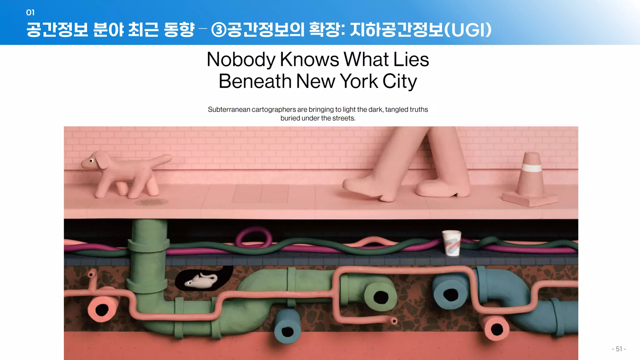 공간정보 분야 최근 동향 – ③공간정보의 확장: 지하공간정보(UGI)
01
- 51 -
 