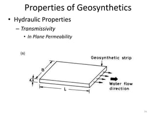 Properties of Geosynthetics
• Hydraulic Properties
– Transmissivity
• In Plane Permeability
74
 