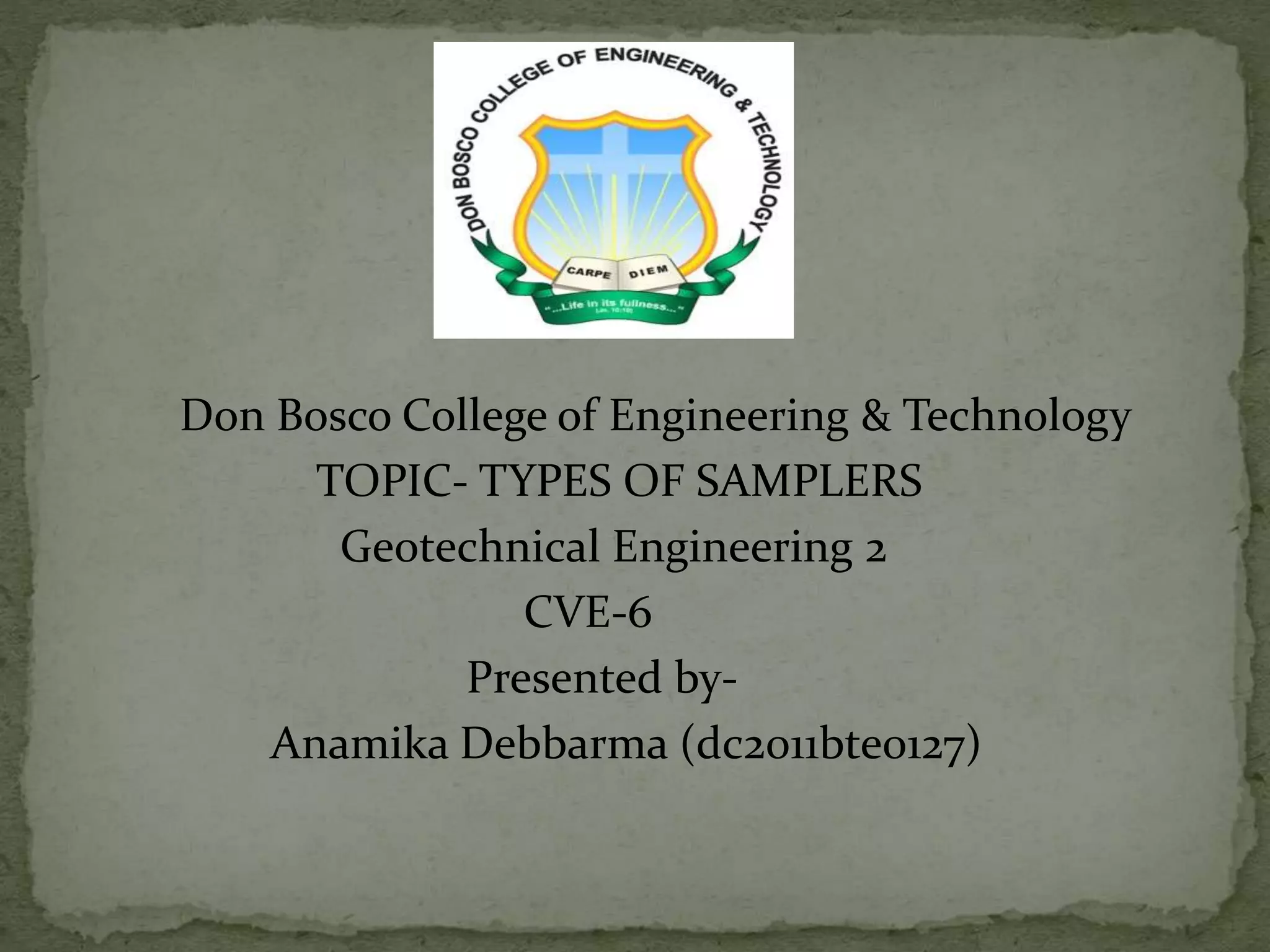 Types of samplers used in soil sampling PPT