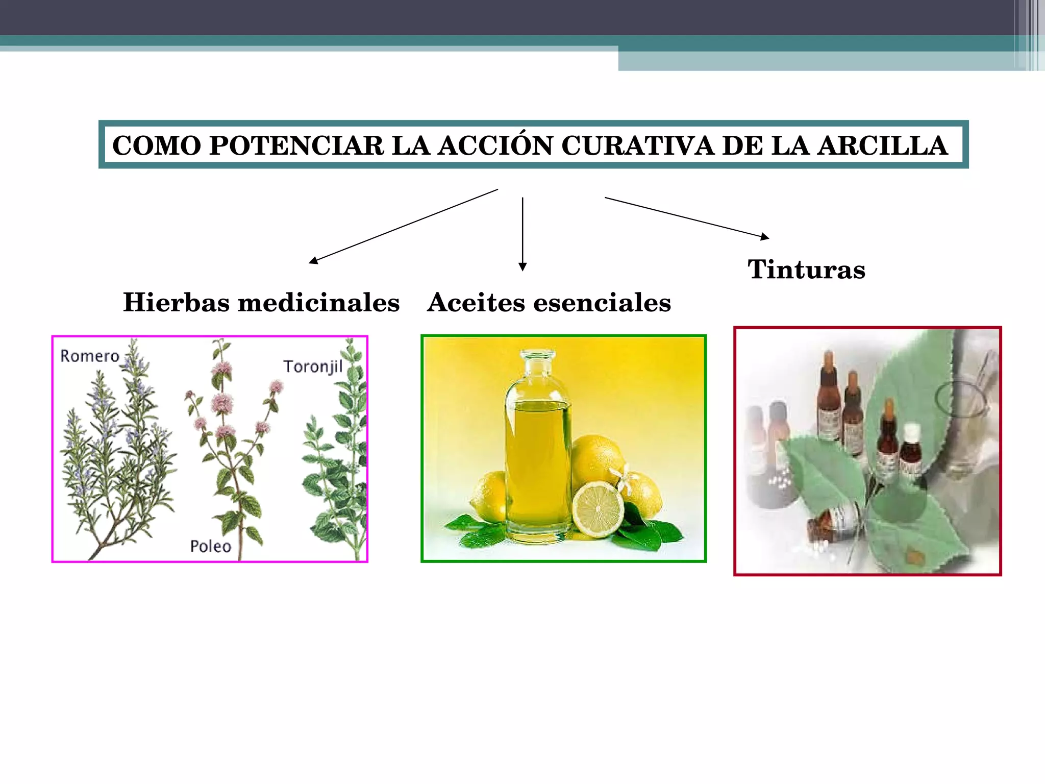 COMO POTENCIAR LA ACCIÓN CURATIVA DE LA ARCILLA   Hierbas medicinales Aceites esenciales Tinturas 