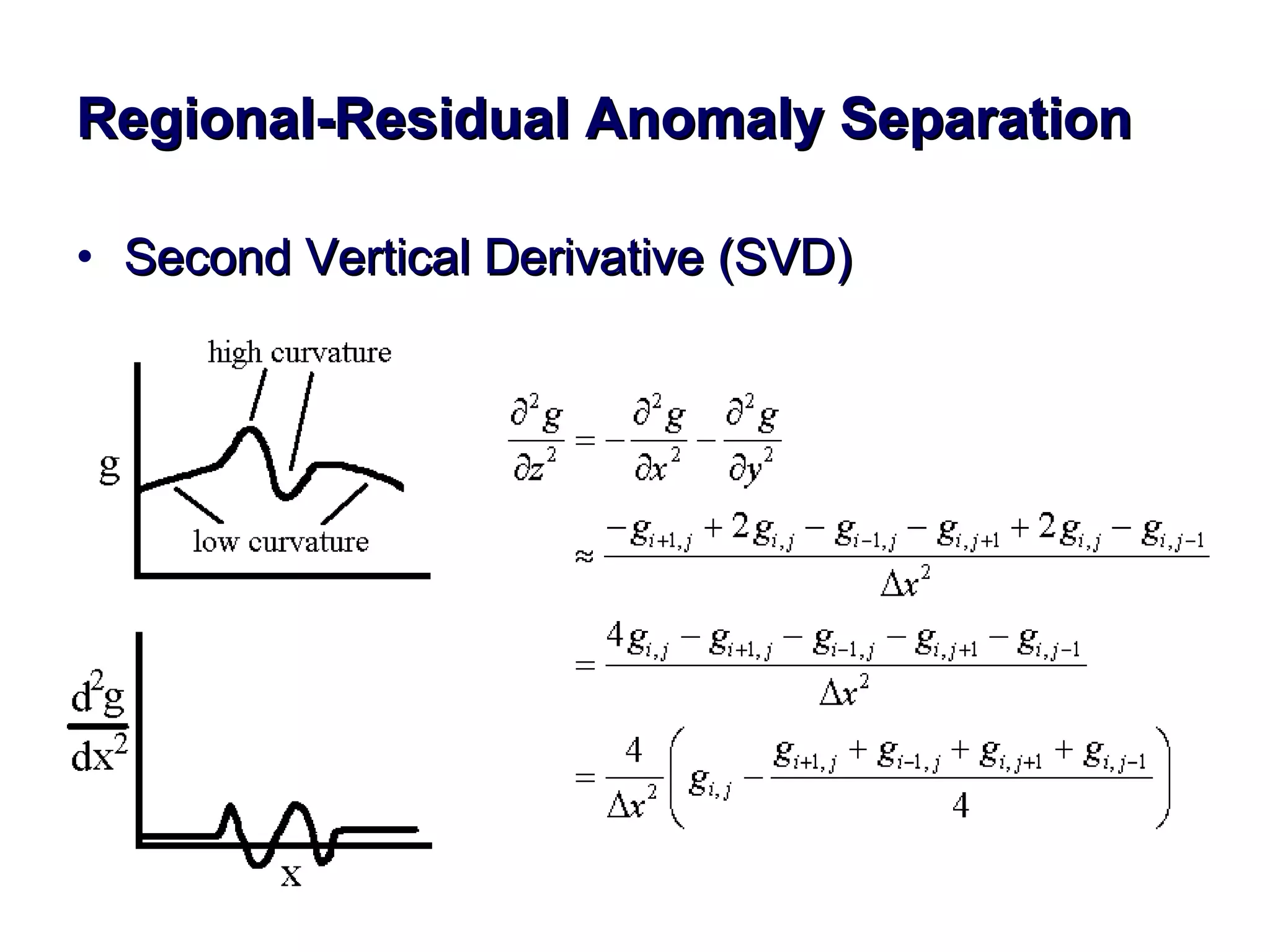 Regional-Residual Anomaly Separation Second Vertical Derivative (SVD) 