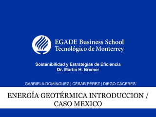 ENERGÍA GEOTÉRMICA INTRODUCCION /
CASO MEXICO
Sostenibilidad y Estrategias de Eficiencia
Dr. Martin H. Bremer
GABRIELA DOMÍNGUEZ | CÉSAR PÉREZ | DIEGO CÁCERES
 