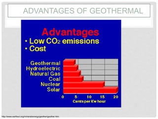 ADVANTAGES OF GEOTHERMAL
http://www.earthsci.org/mineral/energy/geother/geother.htm
 