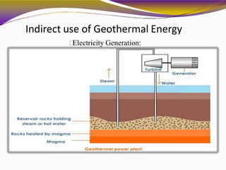 Indirect use of Geothermal Energy
Electricity Generation:
 