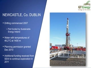 PullachimIsartalDrilling rig on site 24/7Commenced 2004Two boreholes 3,500mTemp. >1000CCreation of 550 jobsReduction of CO2 16,000t p.aSecurity of energy supplyUnderground energy centre