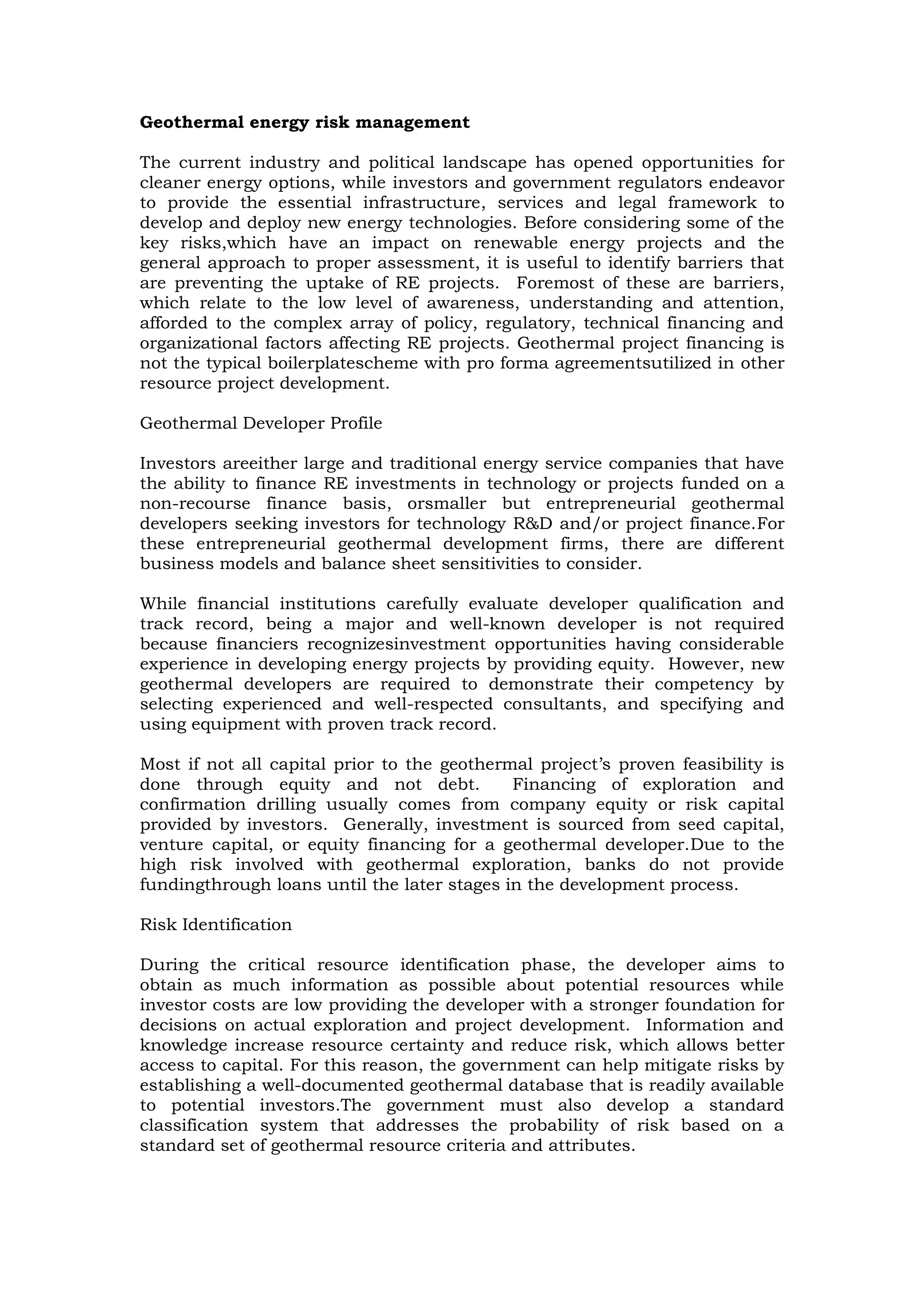 Geothermal Energy Risk Management | DOCX