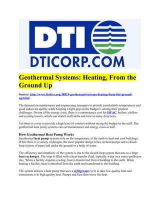 Geothermal Systems: Heating, From the Ground Up