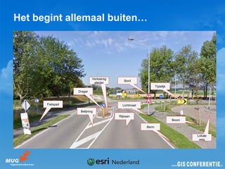 Het begint allemaal buiten…




                          Verkeersg
                                         Bord
                           eleider
                                                           Tijdelijk
                 Drager



      Fietspad                          Lichtmast
                  Belijning
                                      Rijbaan
                                                                       Boom

                                                    Berm

                                                                              Lokale
                                                                               weg
 