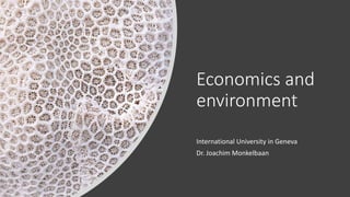 Economics and
environment
International University in Geneva
Dr. Joachim Monkelbaan
 
