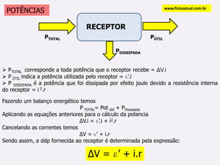 Rendimento do  GeradorO rendimento é obtido dividindo-se a potência útil pela potência total: