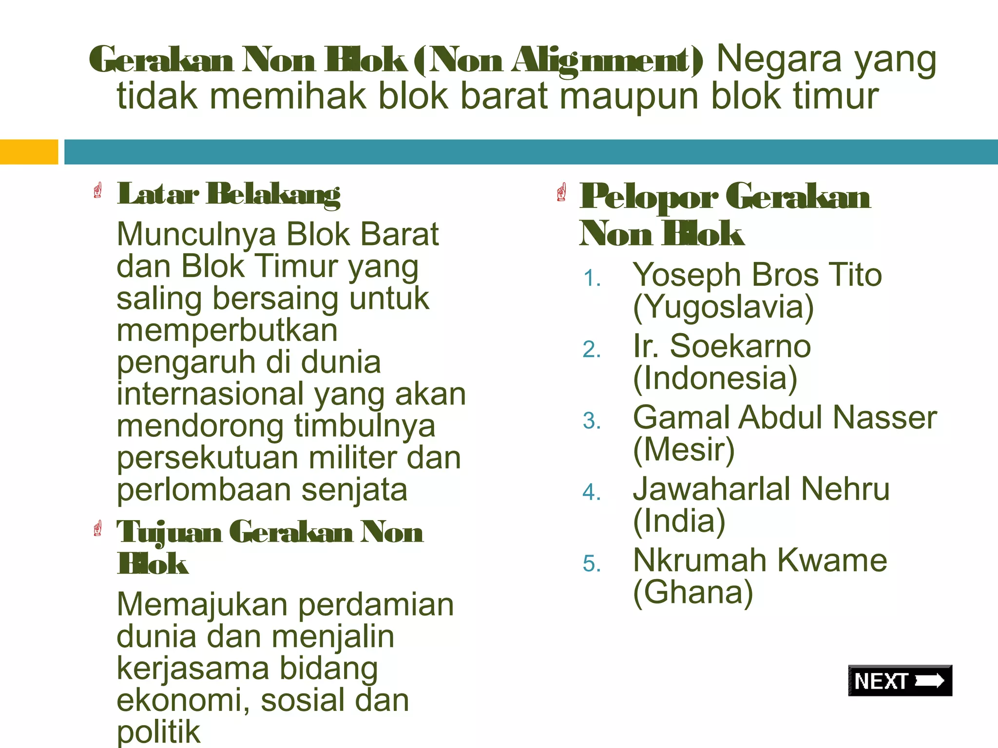 Sekilas Gerakan non blok (non alignment) PPT