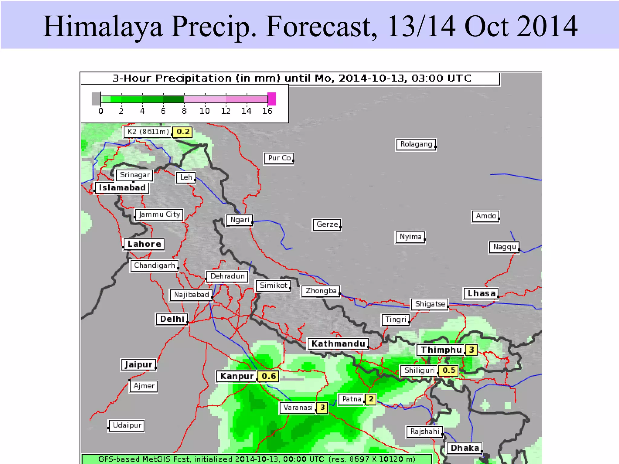 Himalaya Precip. Forecast, 13/14 Oct 2014
 