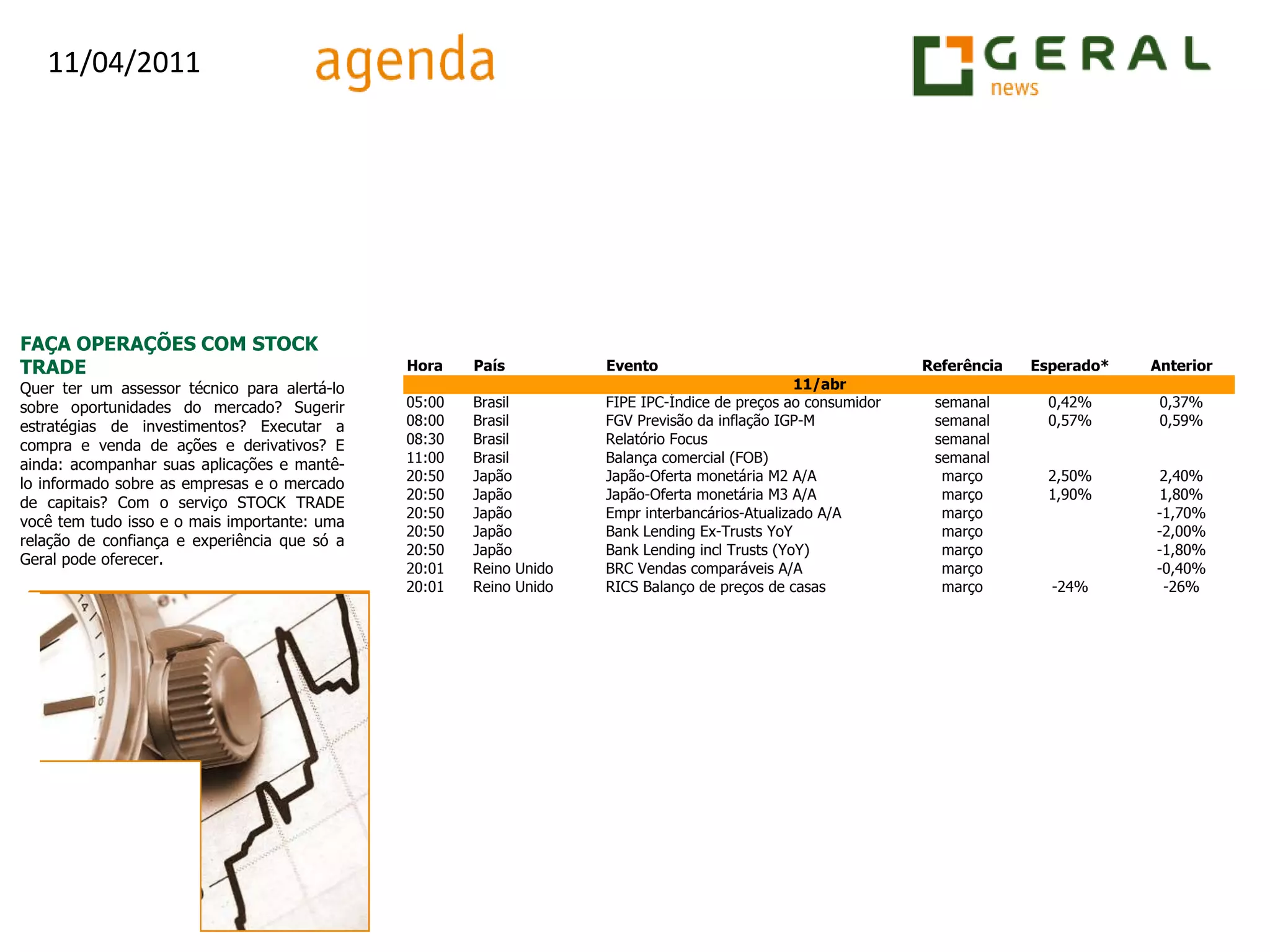 FAÇA OPERAÇÕES COM STOCK TRADEQuer ter um assessor técnico para alertá-lo sobre oportunidades do mercado? Sugerir estratégias de investimentos? Executar a compra e venda de ações e derivativos? E ainda: acompanhar suas aplicações e mantê-lo informado sobre as empresas e o mercado de capitais? Com o serviço STOCK TRADE você tem tudo isso e o mais importante: uma relação de confiança e experiência que só a Geral pode oferecer.