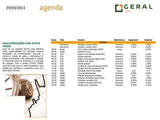 FAÇA OPERAÇÕES COM STOCK TRADEQuer ter um assessor técnico para alertá-lo sobre oportunidades do mercado? Sugerir estratégias de investimentos? Executar a compra e venda de ações e derivativos? E ainda: acompanhar suas aplicações e mantê-lo informado sobre as empresas e o mercado de capitais? Com o serviço STOCK TRADE você tem tudo isso e o mais importante: uma relação de confiança e experiência que só a Geral pode oferecer.