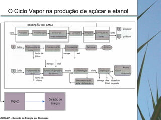UNICAMP – Geração de Energia por Biomassa O Ciclo Vapor na produção de açúcar e etanol 