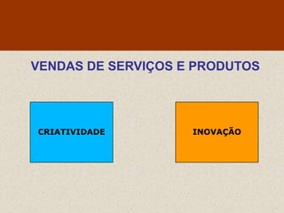 VENDAS DE SERVIÇOS E PRODUTOS




CRIATIVIDADE        INOVAÇÃO
 