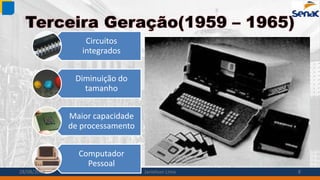 Terceira Geração(1959 – 1965)
Circuitos
integrados
Diminuição do
tamanho
Maior capacidade
de processamento
Computador
Pessoal
28/08/2014 Janielson Lima 8
 