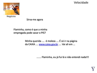 VelocidadeNegóciosSirva-me agoraFlaminha, como é que a minha empregada pode sacar o PIS?Minha querida ....  é moleza .... É só ir na página da CAIXA .... www.caixa.gov.br .... Vai ali em ... ....... Flaminha, eu já fui lá e não entendi nada!!!