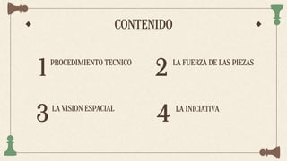 CONTENIDO
1 PROCEDIMIENTO TECNICO
2 LA FUERZA DE LAS PIEZAS
3LA VISION ESPACIAL
4 LA INICIATIVA
 