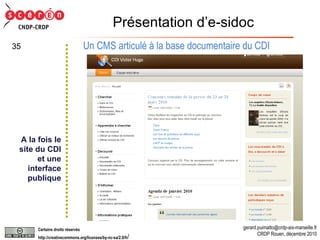 Un CMS articulé à la base documentaire du CDI Présentation d’e-sidoc A la fois le site du CDI et une interface publique 