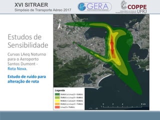XVI SITRAER
Simpósio de Transporte Aéreo 2017
Estudos de
Sensibilidade
Curvas LAeq Noturno
para o Aeroporto
Santos Dumont -
Rota Nova.
Estudo de ruído para
alteração de rota
 