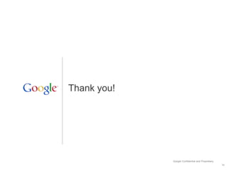 Google Confidential and Proprietary
Thank you!
14
 
