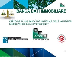 15
© GEOWEB S.p.A. 2014 Tutti i diritti riservati
BANCA DATI IMMOBILIARE
CREAZIONE DI UNA BANCA DATI NAZIONALE DELLE VALUTAZIONI
IMMOBILIARI DEDICATA AI PROFESSIONISTI
 