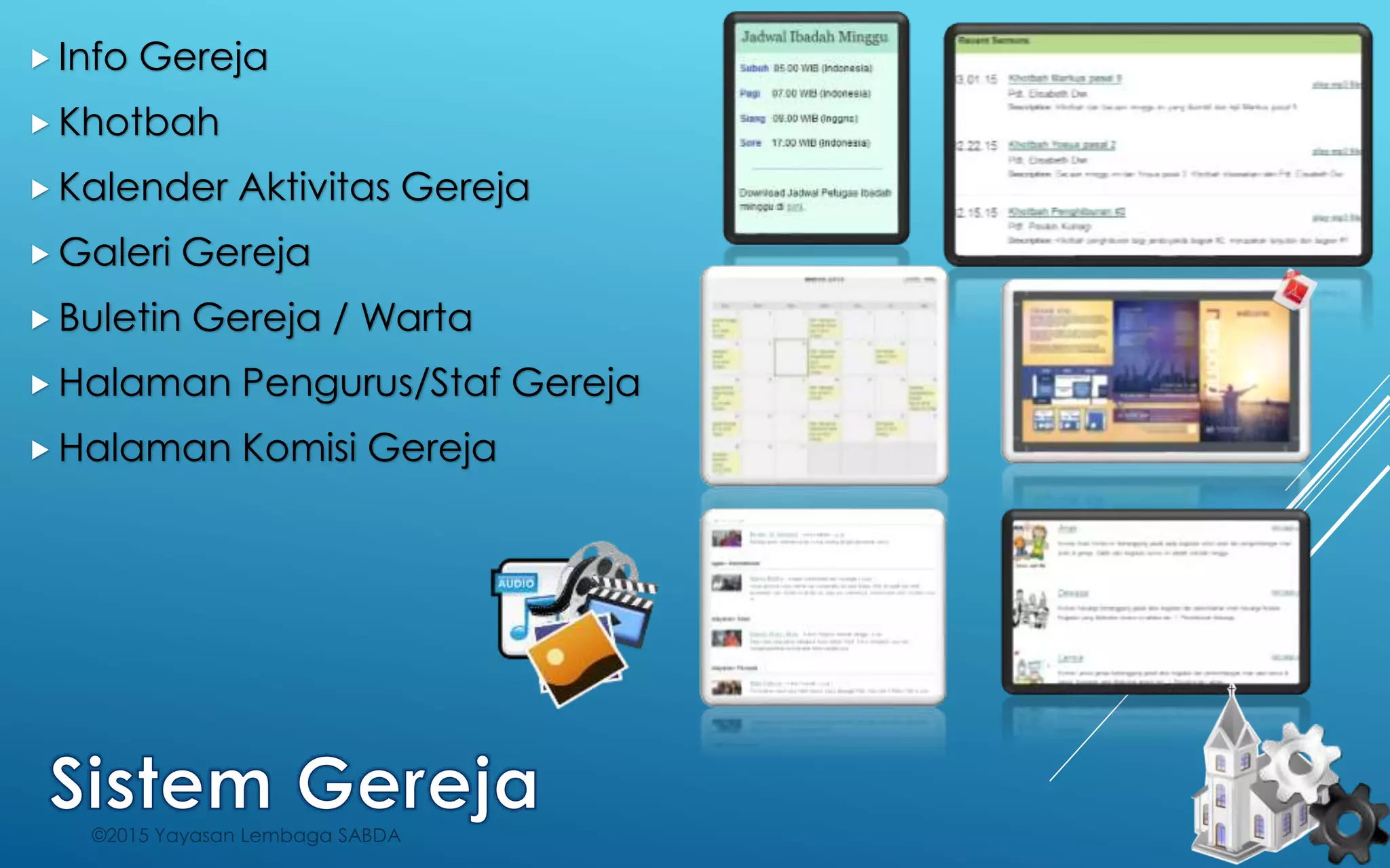  Info Gereja
Khotbah
Kalender Aktivitas Gereja
Galeri Gereja
Buletin Gereja / Warta
Halaman Pengurus/Staf Gereja
Halaman Komisi Gereja
©2015 Yayasan Lembaga SABDA