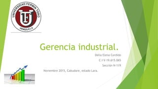 Gerencia industrial.
Delia Elena Cordido
C.I V-19.615.065
Sección N-119
Noviembre 2015, Cabudare, estado Lara.
 