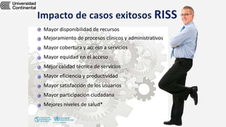 Mayor disponibilidad de recursos
Mejoramiento de procesos clínicos y administrativos
Mayor cobertura y acceso a servicios
Mayor equidad en el acceso
Mejor calidad técnica de servicios
Mayor eficiencia y productividad
Mayor satisfacción de los usuarios
Mayor participación ciudadana
Mejores niveles de salud*
 