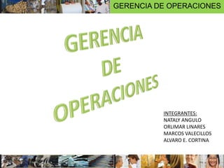 INTEGRANTES:
NATALY ANGULO
ORLIMAR LINARES
MARCOS VALECILLOS
ALVARO E. CORTINA
GERENCIA DE OPERACIONES