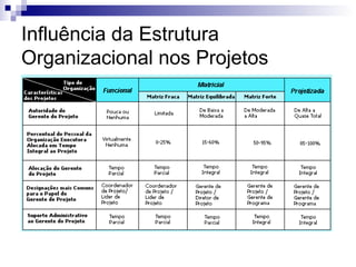 Influência da Estrutura
Organizacional nos Projetos
 