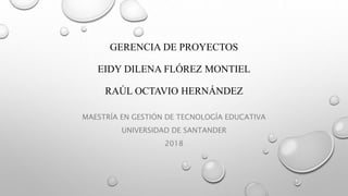 GERENCIA DE PROYECTOS
EIDY DILENA FLÓREZ MONTIEL
RAÚL OCTAVIO HERNÁNDEZ
MAESTRÍA EN GESTIÓN DE TECNOLOGÍA EDUCATIVA
UNIVERSIDAD DE SANTANDER
2018
 