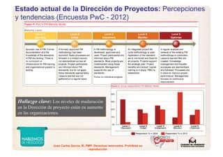 Juan Carlos Garcia, IE, PMP. Derechos reservados. Prohibida su
reproducción
Estado actual de la Dirección de Proyectos: Percepciones
y tendencias (Encuesta PwC - 2012)
Hallazgo clave: Los niveles de maduración
en la Dirección de proyecto están en aumento
en las organizaciones.
 