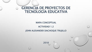 GERENCIA DE PROYECTOS DE
TECNOLOGÍA EDUCATIVA
MAPA CONCEPTUAL
ACTIVIDAD 1.2
JOHN ALEXANDER SIACHOQUE TRUJILLO
2018
 