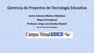 Gerencia de Proyectos de Tecnología Educativa
Jaime Antonio Molina Villalobos
Mapa Conceptual
Profesor: Jorge Luis Escobar Reynel
Msc en Dirección Estratégica
 