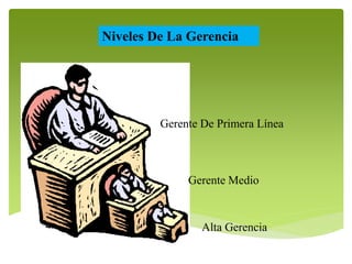 Niveles De La Gerencia 
Gerente De Primera Línea 
Gerente Medio 
Alta Gerencia 
