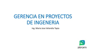 GERENCIA EN PROYECTOS
DE INGENERIA
Ing. Maria Jose Velandia Tapia
 