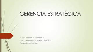 GERENCIA ESTRATÉGICA
Curso: Gerencia Estratégica
Tutor Nelson Mauricio Vargas Molina
Segundo encuentro
 