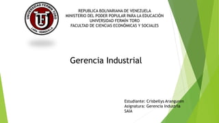 REPUBLICA BOLIVARIANA DE VENEZUELA
MINISTERIO DEL PODER POPULAR PARA LA EDUCACIÓN
UNIVERSIDAD FERMÍN TORO
FACULTAD DE CIENCIAS ECONÓMICAS Y SOCIALES
Gerencia Industrial
Estudiante: Crisbellys Aranguren
Asignatura: Gerencia Industria
SAIA
 