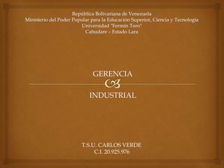 GERENCIA
INDUSTRIAL
T.S.U. CARLOS VERDE
C.I. 20.925.976
 