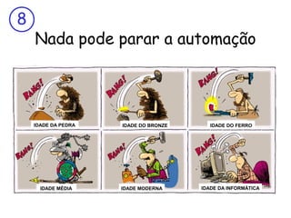 8

Nada pode parar a automação

IDADE DA PEDRA

IDADE MÉDIA

IDADE DO BRONZE

IDADE MODERNA

IDADE DO FERRO

IDADE DA INFORMÁTICA

 