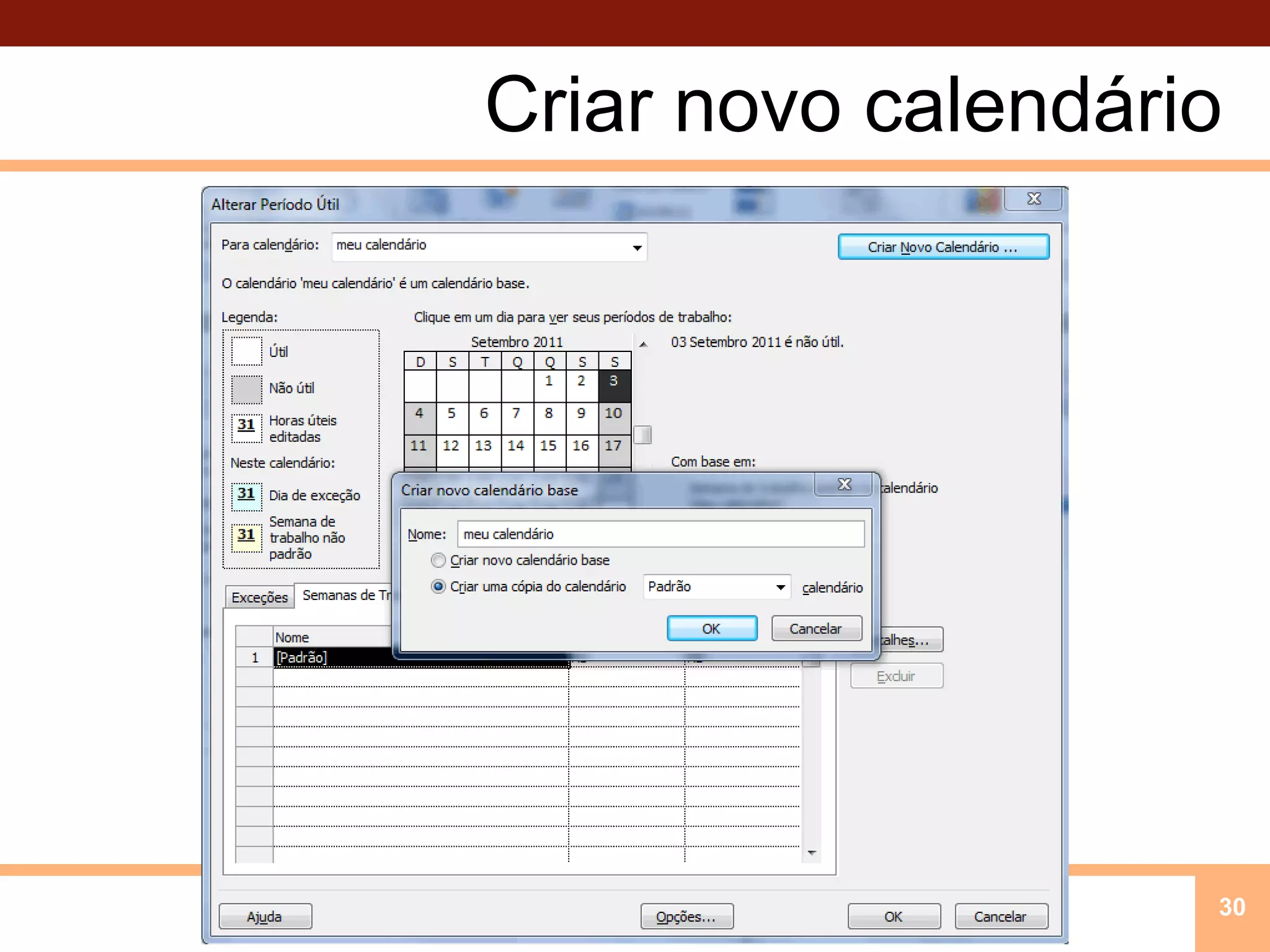 Criar novo calendário30