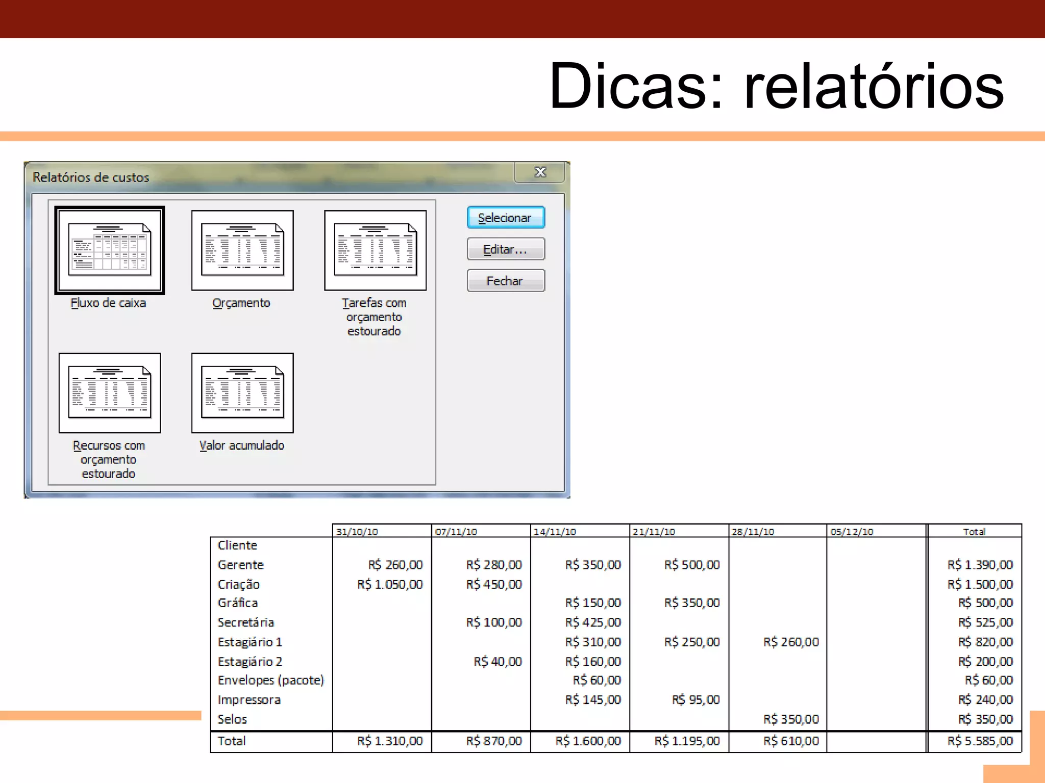 Dicas: relatórios40